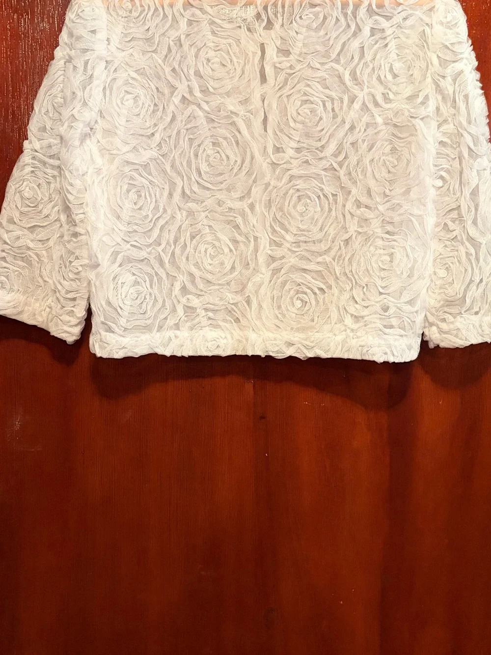 R&M Richards White Floral Lace Cropped Jacket